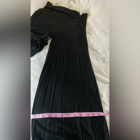 Black Palazzo Pant, Wide leg, Fold-over Waist size Large, lounge - Picture 4 of 6